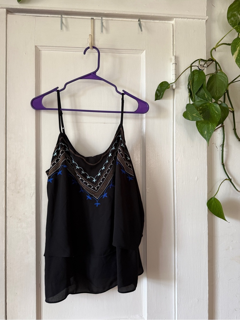 Black Embroidered V-Neck Cami Top - Women's